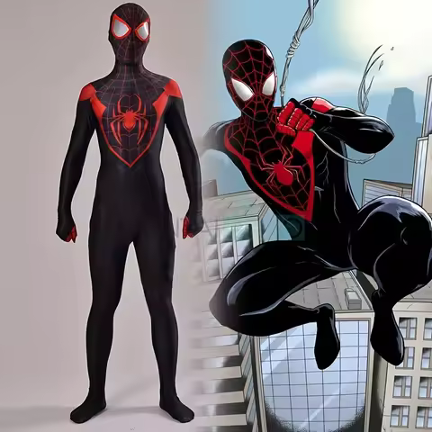 Miles Morales Spider-Man Cosplay Costume into the Spider-Verse Full Body Tight Spandex Suit with Web