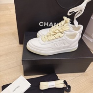 CHANEL 經典雙C LOGO小牛皮運動鞋(白色) 36.5 小白鞋 板鞋