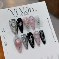 502 Nail box y2k black ombre pink. Y2k design fake nails