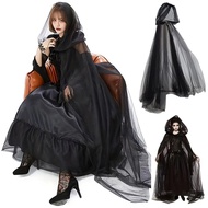 Black Mesh Cloak Poncho - Hooded Adult Witch Bride Halloween Costume