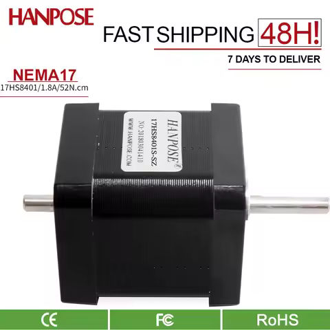 HANPOSE Nema17 Stepper Motor 42BYGH 1.8A 52N.CM 17hs8401S-SZ 42X48mm motor Double Shaft For 3D Print