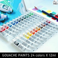 Gouache 24 Colors 12ML Paint Tubes Set - BujoWorld Painting Artist Draw Acrylic Opaque Pigment set P