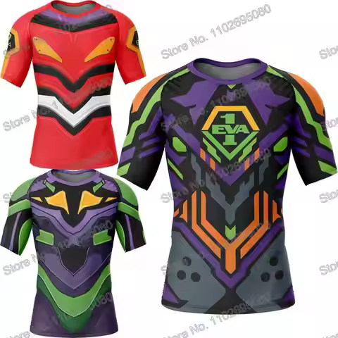 Evangelion Surf Clothing BJJ MMA Men Rash Guard Short Sleeve Diving T-Shirt Tight Swimwear Summer Be