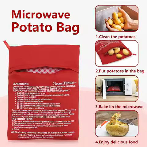 1PCS Red Microwave Oven Kitchen Supplies Microwave Potato Bag Baked Corn Sweet Heating Tools Reusabl