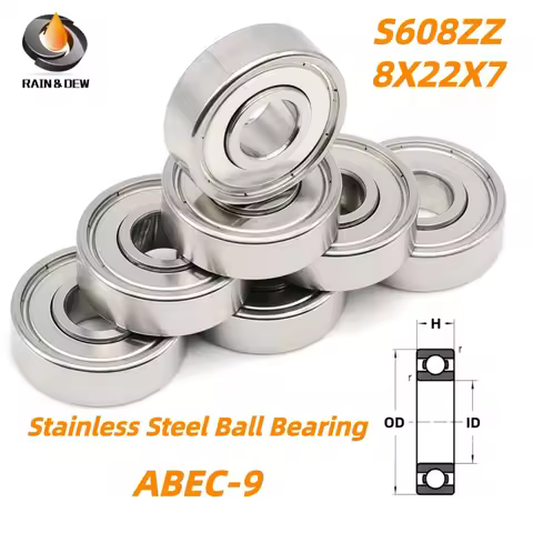 8Pcs S608ZZ Stainless Steel Ball Bearing 608zz ABEC-9 8x22x7mm Roller Skates Bearing 608