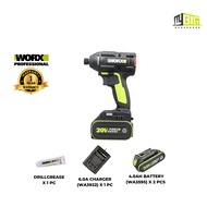 WORX WU-294.2 1/4" LI-ION BRUSHLESS IMPACT DRIVER (20V, 175NM, 2 X 4.0AH BATTERY, 1 X 6.0A CHARGER)