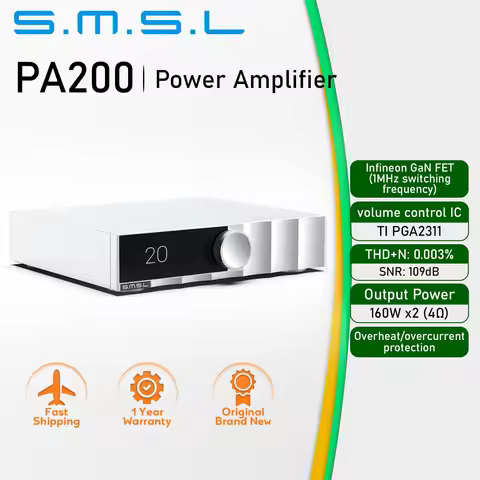 SMSL PA200 Gallium Nitride Power Amplifier TI PGA2311 Volume Control IC Infineon GaN FET 400W/4Ω Ste