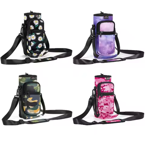 Nuovoware Water Bottle Carrier Bag 25oz Bottle Pouch Holder Adjustable Shoulder Hand Strap 2 Pocket 