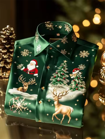 Men's Christmas Tree Style Luxurious Button Shirt YH Long Sleeve Shirt Comfortable Fashion High-End 