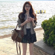 Korean-style black floral print skirt for women, spring/summer2026New cake skirt for petite women a 