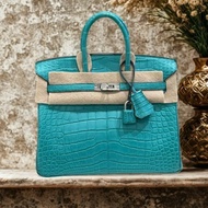 【精選天菜】HERMES 7F 孔雀藍 霧面 鱷魚皮 BIRKIN 25CM