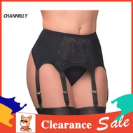 [CHA] Body Curves Garters Women’s High Waist Lace Garter Belt with 6 Claws Floral Embroidery Hollow 