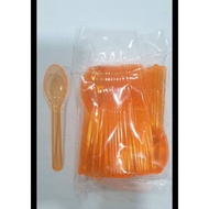 ช้อนพลาสติก ใส (สีส้ม)ยาว11ซม. ใช้ตักไอศครีม ขนมหวาน ห่อละ50ชิ้น
