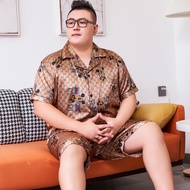 620Korean Fashion Men Plus Size 3XL-5XL Silk Satin Pyjamas Set Male Short Sleeve Loose Sleepwear Paj