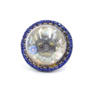 史立莎小狗玻璃罩戒指 綴施華洛世奇水晶繞邊 珍珠陶瓷花裝飾