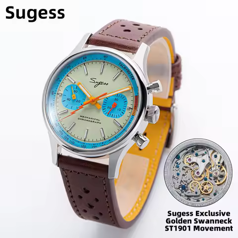 Sugess Pilot Watch of Mens Original ST1901 Movement Chronograph Mechanical Wristwatches Sapphire Cry