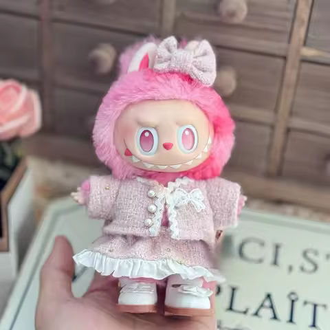 Jacket short skirt three-piece set For Labubu V3 V2 V1 baby clothes with hairpin fragrant skirt set 