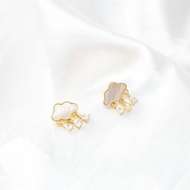 雲朵雨滴 天然母貝鋯石 耳環