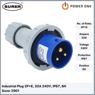 Surer 2901 Industrial Male Plug 2P+E, 32A 240V, IP67, 6H (2900 Series)