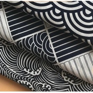 Canvas fabric with Japanese style patterns, umbrellas, scales, waves, size 1m x 1m55 | HiQi Fabric S
