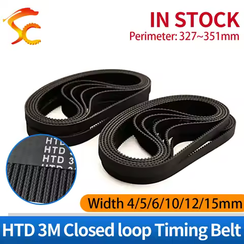HTD 3M Timing Belt 3M 327/330/333/336/339/342/345/348/351mm rubber width 4/5/6/9/10/12/15mm closed l