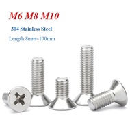 M6 M8 M10 304 Stainless steel Flat Countersunk Head Cross Phillips Head Screw Bolt Length:8mm~100mm
