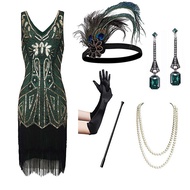 1920s Flapper Dress Great Gatsby Party Evening Sequins Fringed Dresses Gown Dress with 20s Accessori