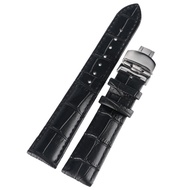 □► 18/20/22mm Genuine Leather Watch Band Black Wrist Strap Outdoor Stainless Steel Butterfly Buckle High Quality Military Bracelet