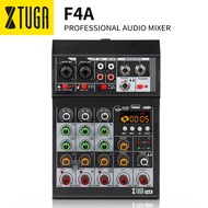 XTUGA F4A 4 Channel Audio Mixer Mini Audio Interface With USB Interface, Bluetooth, 48V Phantom Powe