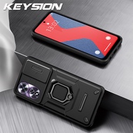 KEYSION เคสเกราะกันกระแทกสำหรับ OPPO A60 4Gป้องกันเลนส์กล้องดึงสไลด์ขาตั้งโทรศัพท์โทรศัพท์หลังเคสสำห