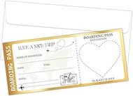 Plane Tickets Golden Surprise Scratch & Reveal Boarding Pass Ticket with Envelopes, 2 Set 3.5"x8"Tra