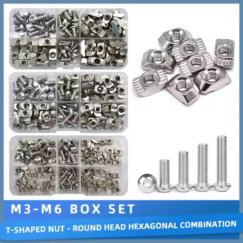 M3 M4 M5 M6 T Nut and Hex Bolt Set Hammer Head T Slot Nut With Screws Assortment Kit for 2020 3030 4