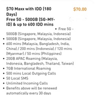 M1 Maxx $70 5G Plan | 500GB Monthly Data (SG/MY/ID) | 180 Days Validity / Top Up / Recharge / Renewa
