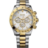BOSS手錶 HB1512960 44mm金色圓形精鋼錶殼，白色三眼， 中三針顯示錶面，金銀相間精鋼錶帶款 _廠商直送