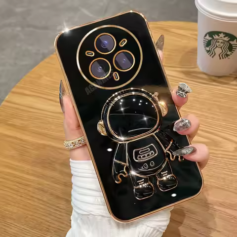 Realme14pro Astronaut Holder Plating Case On For Oppo Realme 14 Pro Plus 12 11 9 C67 C55 C53 14pro S