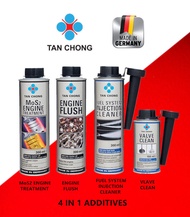 TAN CHONG ADDITIVES FOR GASOLINE ENGINE. ( ENGINE FLUSH + MOS2 ENGINE TREATMENT + FUEL SYSTEM INJECTION CLEANER + VALVE CLEAN ) PRODUCED BY LIQUI MOLY