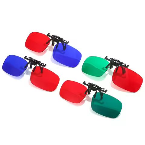Red Green Blue 3D Glasses Clip Foldable Prescription Glasses for 3D Movies Gaming TV Strabismus Corr