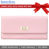 Kate Spade Wallet In Gift Box Long Wallet Lucia Pebble Leather Large Slim Flap Wallet Chalk Pink # K7182