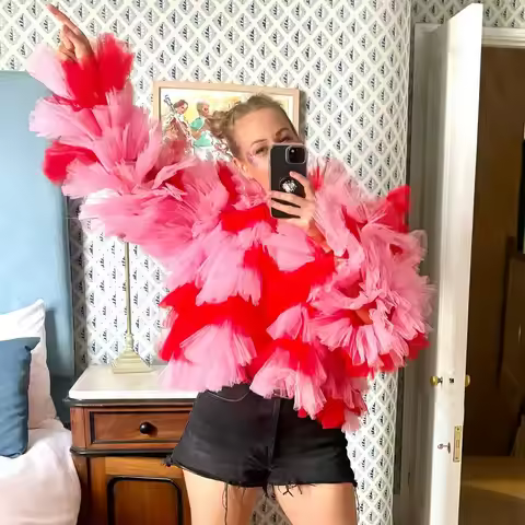 Fashion Colorful Tulle Women Jacket Ruffles Tulle Girls Jacket Volume Tulle Women Jacekt Cape Custom