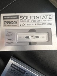 MOVE SPEED 256GB USB 隨身碟,2000MB/s TLC 可靠傳輸可攜式 SSD 附 USB 3.2 Gen2x2 + Type C 酷炫 USB 隨身碟,適用於手機/Windows