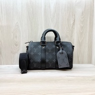 LV黑花銀釦Keepall 25手提斜背包M46271