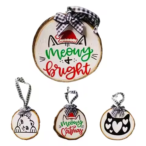Christmas Wooden Pendant Wooden Christmas Pendants With Cats Pattern 4X Decorative Hangable Christma
