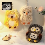 manysincerity Cartoon Owl Chenille Hand Towel With Fuzzy Balls, Absorbent Fast-Drying Soft Hanging T