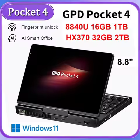 2026 Hot Sale GPD Pocket4 Latest AMD AI 9 HX 370/8840U 64GB 2TB NVMe 8.8 Inch 144Hz 2in1 Laptop Tabl