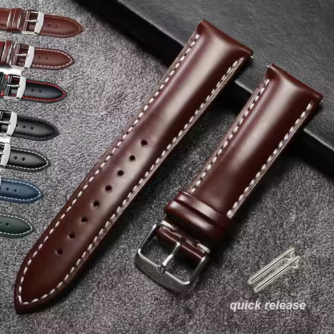 Watchband 20 22mm Vintage Polished Cowhide Quick Release Stitching Watch Strap for Rolex for Omega B