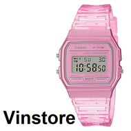 [Vinstore] Casio F-91 Pink Resin Transparent Band Kids Army Digital Women Watch F91WS-4D F-91WS-4 F-