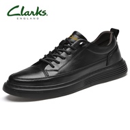 Clarks_Men Leather รองเท้าผู้ชายรองเท้าหนังรองเท้าผ้าใบแบน / สีดําสีขาว