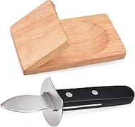 NEEDBUY Oyster Knife Shucker Set Oyster Shucking Knife with Wooden holder Oyster Shucking Clamp Seaf