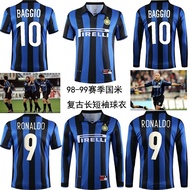 ♕♝✔98-99 Inter Milan เสื้อเรโทรแขนยาวแขนสั้น Robagio Zanetti Morano ชุดฟุตบอล ขนาดใหญ่