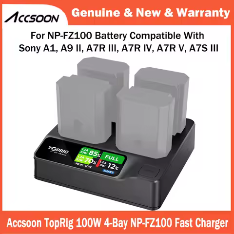 Accsoon TOPRIG BC02 4-Bay Fast Charger For NP-FZ100 Battery Compatible With Sony A1, A9 II, A7R III,